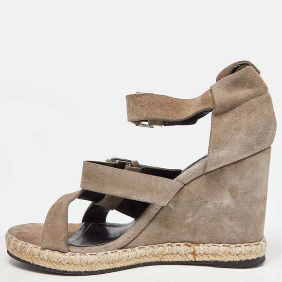Balenciaga Grey Suede Strappy Wedge Sandals Size 39 - Picture 1 of 4